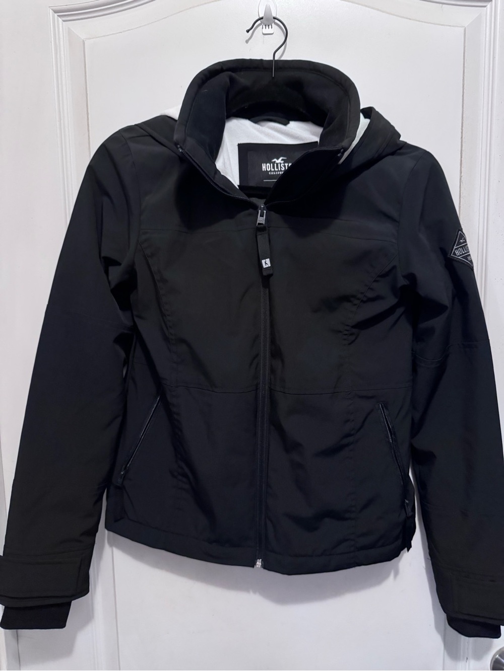 Hollister Black Hooded Softshell Jacket with Zip Pockets